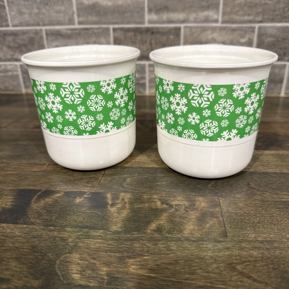 Vintage Tupperware Stackable Cups Mugs 350ml Holiday Snowflakes Mexico 2271B‎